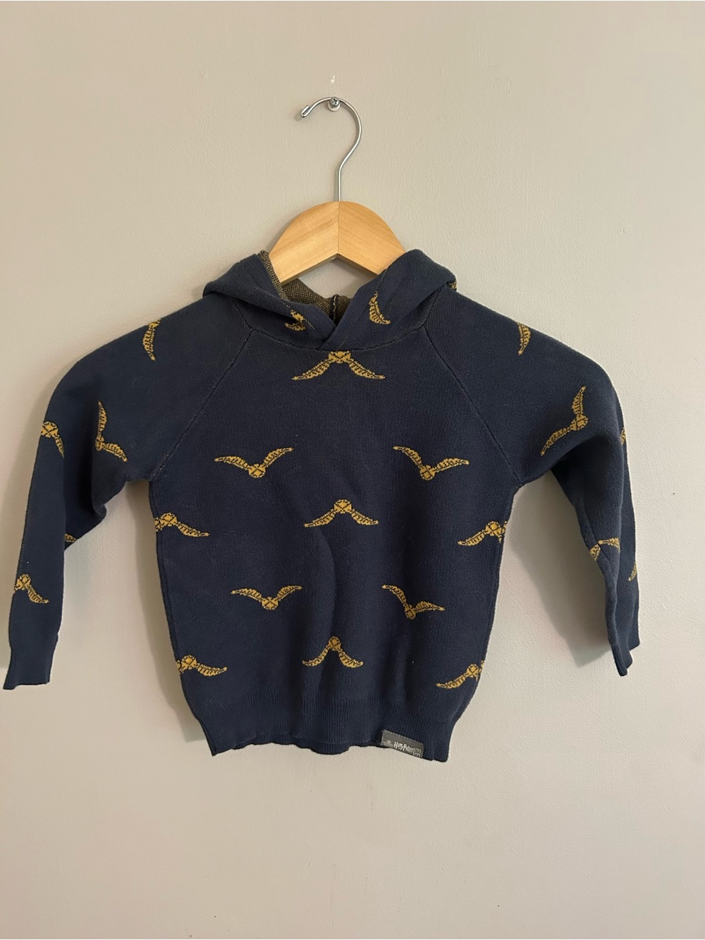 Kids Navy Hoodie Sweater with Yellow Bird Pattern
